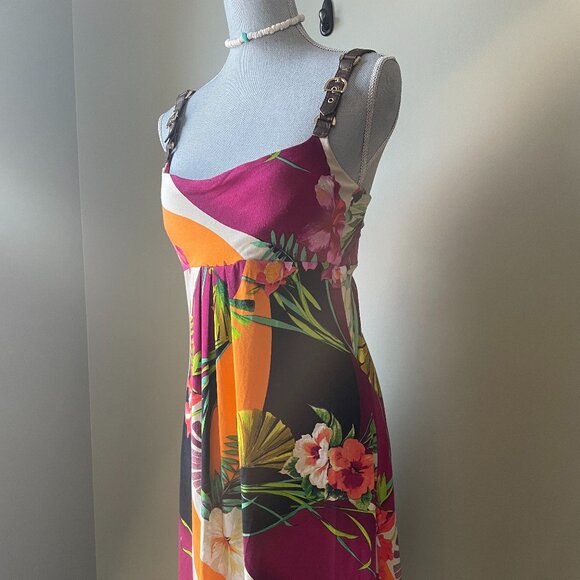 Cache Y2k Tropical Print Dress with Buckle Straps Size Large - Picture 3 of 6